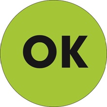 1" Circle - "OK" Fluorescent Green Labels