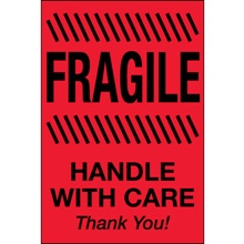 "Fragile - Handle With Care" (Fluorescent Red) Labels