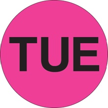 1" Circle - "TUE" (Fluorescent Pink) Days of the Week Labels