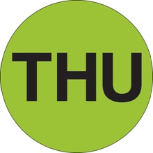 1" Circle - "THU" (Fluorescent Green) Days of the Week Labels