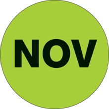 2" Circle - "NOV" (Fluorescent Green) Months of the Year Labels