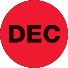 2" Circle - "DEC" (Fluorescent Red) Months of the Year Labels