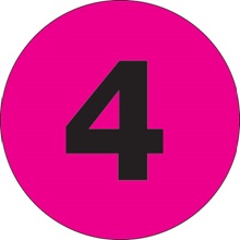 1" Circle - "4" (Fluorescent Pink) Number Labels