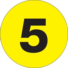 1" Circle - "5" (Fluorescent Yellow) Number Labels