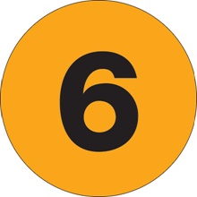 1" Circle - "6" (Fluorescent Orange) Number Labels