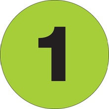 2" Circle - "1" (Fluorescent Green) Number Labels