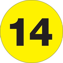 2" Circle - "14" (Fluorescent Yellow) Number Labels