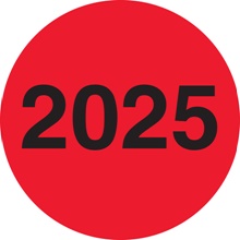 2" Circle - "2025" (Fluorescent Red) Year Labels