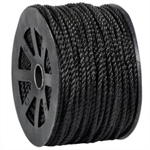 1/4", 1,150 lb, Black Twisted Polypropylene Rope