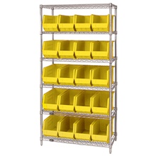 6 Shelf Wire Shelving Unit with (20) Yellow Bins