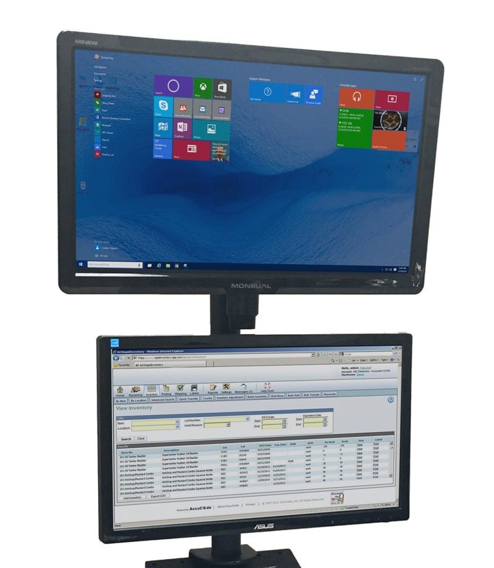 Newcastle Accessories: Dual Monitor Holder, post mount, up/down., up to 27"