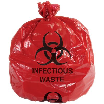 Infectious Waste Trash Liner - Red with "Infectious Waste" Print, 30 Gallon (250/Case)