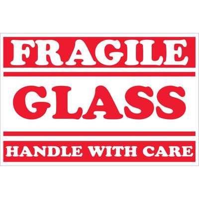 "Fragile - Glass - Handle With Care" Labels (500/Roll)