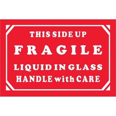 "Fragile - Liquid In Glass - Handle With Care" Labels (500/Roll)