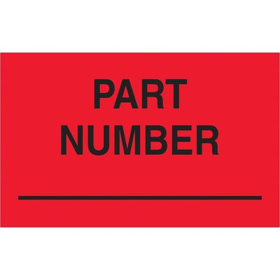 "Part Number" (Fluorescent Red) Labels (500/Roll)