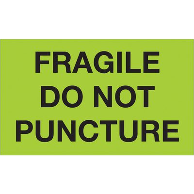 "Fragile - Do Not Puncture" (Fluorescent Green) Labels (500/Roll)