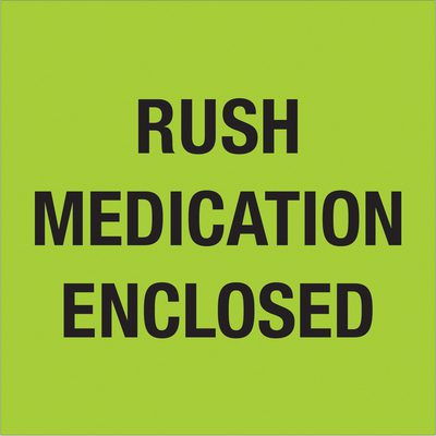 "Rush - Medication Enclosed" (Fluorescent Green) Labels (500/Roll)