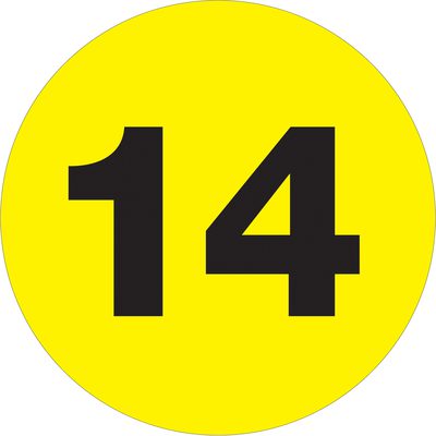 Circle - "14" (Fluorescent Yellow) Number Labels (500/Roll)