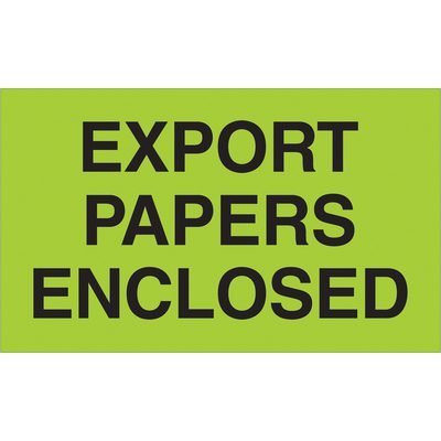 "Export Papers Enclosed" (Fluorescent Green) Labels (500/Roll)