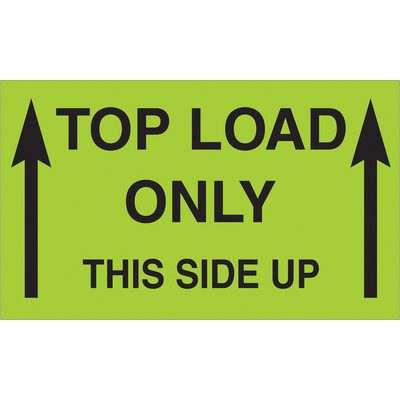 "Top Load Only - This Side Up" (Fluorescent Green) Labels (500/Roll)