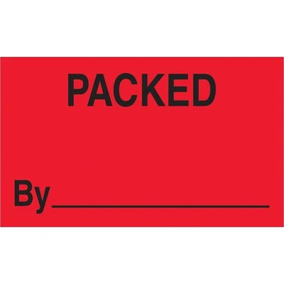 "Packed By" (Fluorescent Red) Labels (500/Roll)