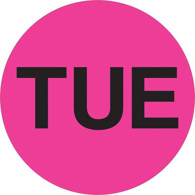 Circle - "TUE" (Fluorescent Pink) Days of the Week Labels (500/Roll)