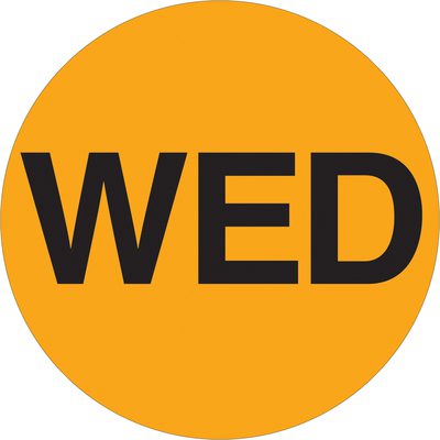 Circle - "WED" (Fluorescent Orange) Days of the Week Labels (500/Roll)