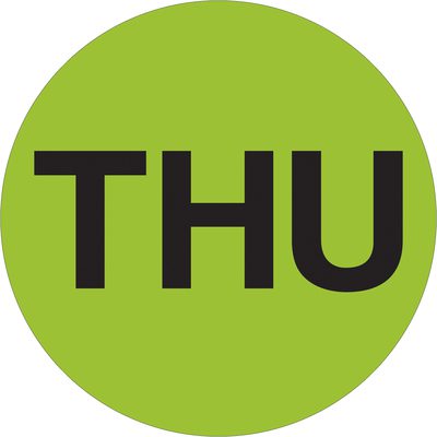 Circle - "THU" (Fluorescent Green) Days of the Week Labels (500/Roll)