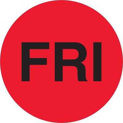 Circle - "FRI" (Fluorescent Red) Days of the Week Labels (500/Roll)