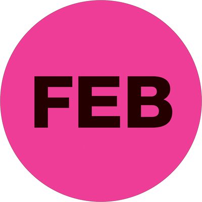 Circle - "FEB" (Fluorescent Pink) Months of the Year Labels (500/Roll)