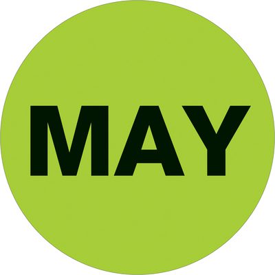 Circle - "MAY" (Fluorescent Green) Months of the Year Labels (500/Roll)