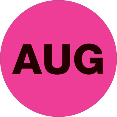 Circle - "AUG" (Fluorescent Pink) Months of the Year Labels (500/Roll)