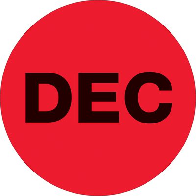 Circle - "DEC" (Fluorescent Red) Months of the Year Labels (500/Roll)