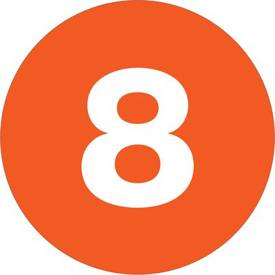Circle - "8" (Orange) Number Labels (500/Roll)