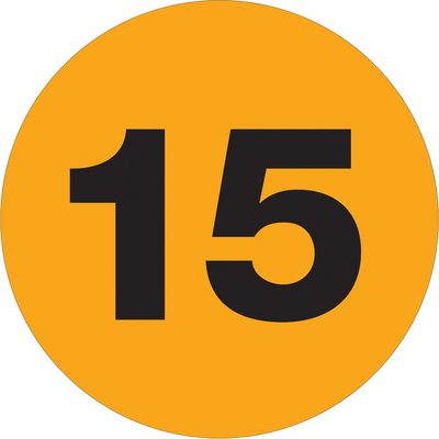 Circle - "15" (Fluorescent Orange) Number Labels (500/Roll)