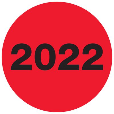 Circle - "2022" (Fluorescent Red) Year Labels (500/Roll)