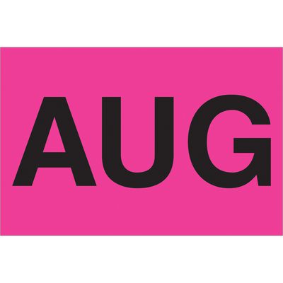 "AUG" (Fluorescent Pink) Months of the Year Labels (500/Roll)