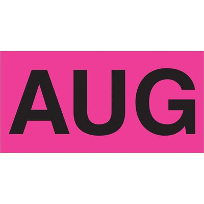 "AUG" (Fluorescent Pink) Months of the Year Labels (500/Roll)