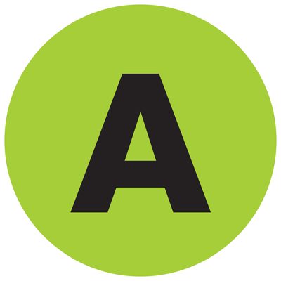 Circle - "A" (Fluorescent Green) Letter Labels (500/Roll)