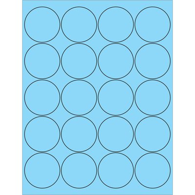 Fluorescent Pastel Blue Circle Laser Labels - 20 Labels/Sheet (100 Sheets/Box)