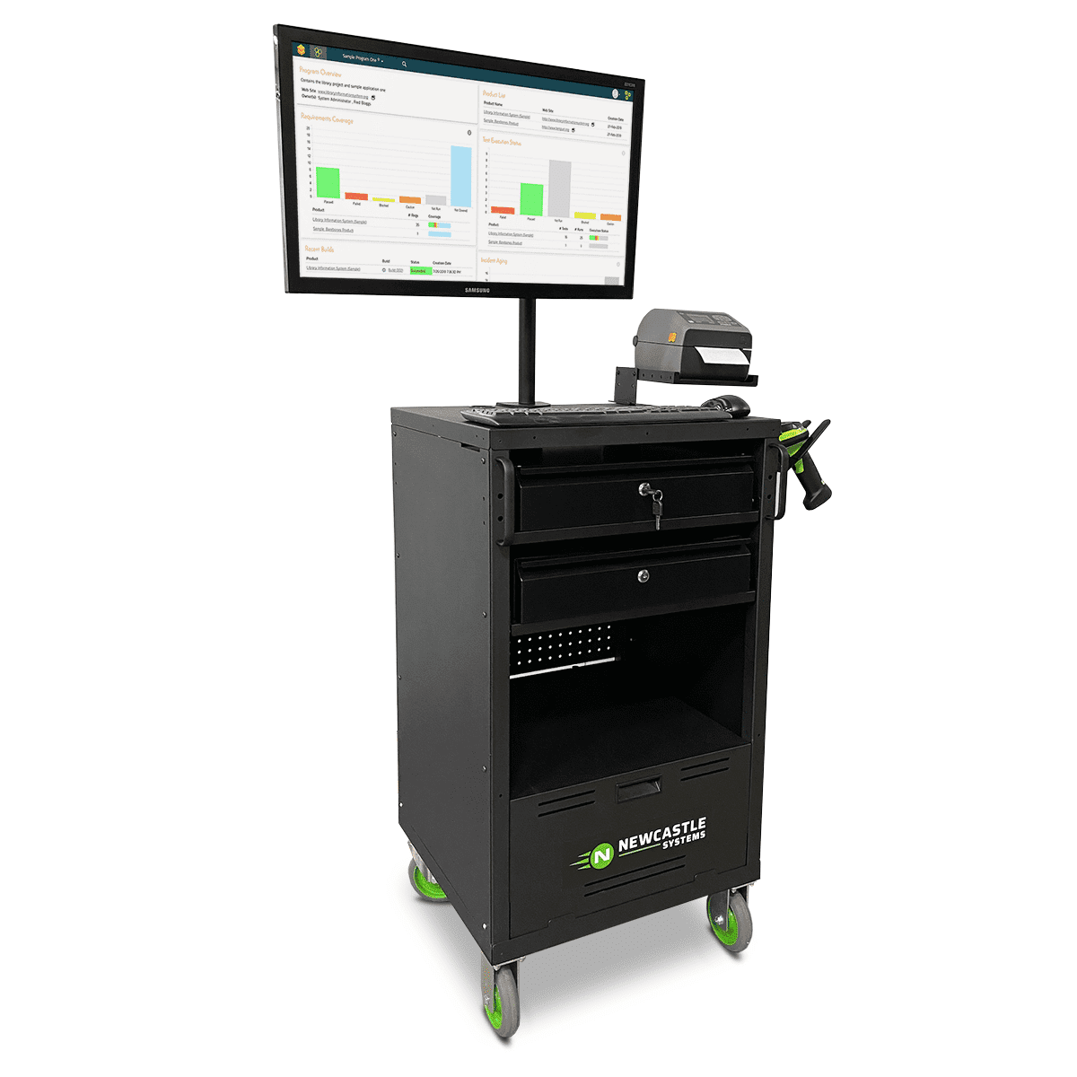 Newcastle QC Series: Quality testing powered cart, standard power package w/1200 Wh SLA battery (100 Ah)