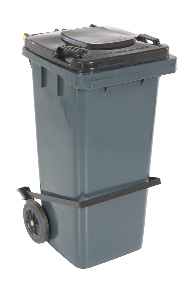 Gray Poly Trash Can 32 Gal W/ Lid Lift