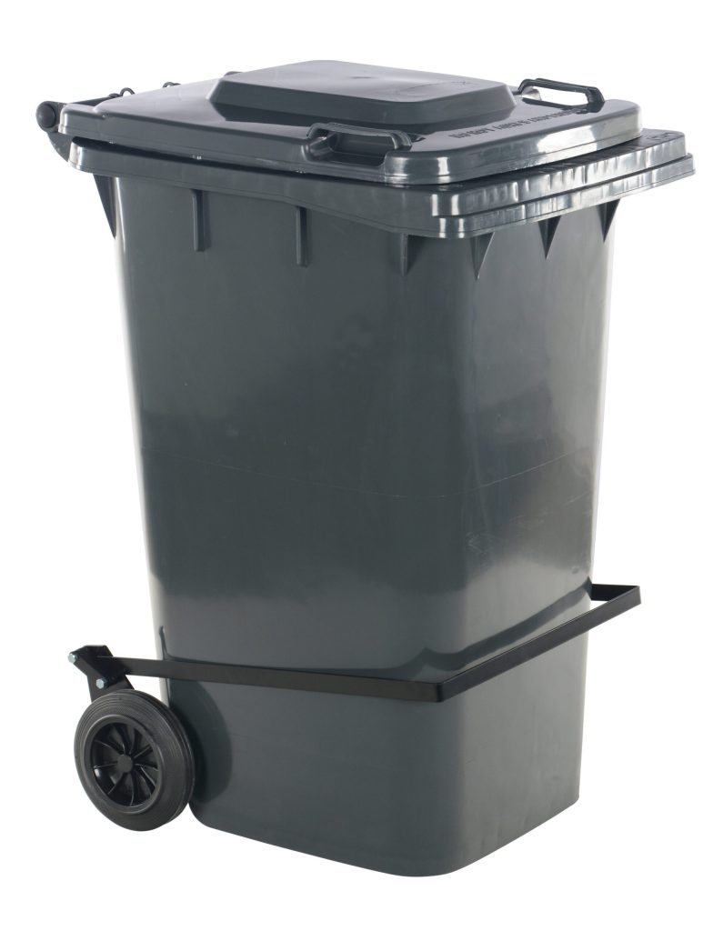 Gray Poly Trash Can 64 Gal W/ Lid Lift