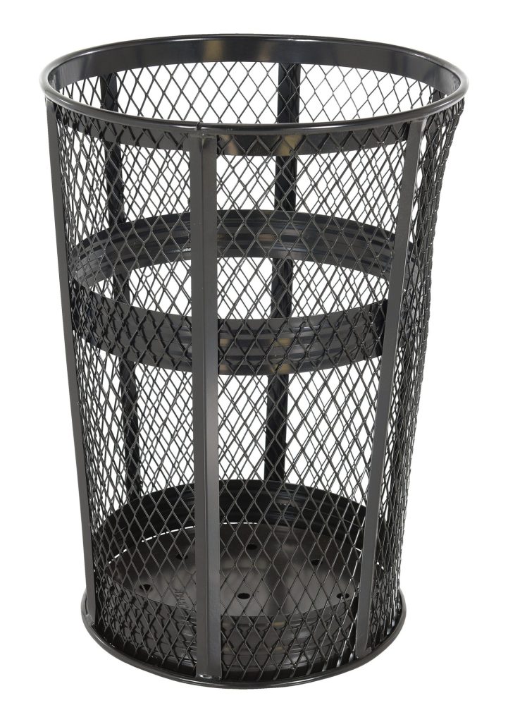 Trash Receptical Exp Metal Round 48 Gallon-Black