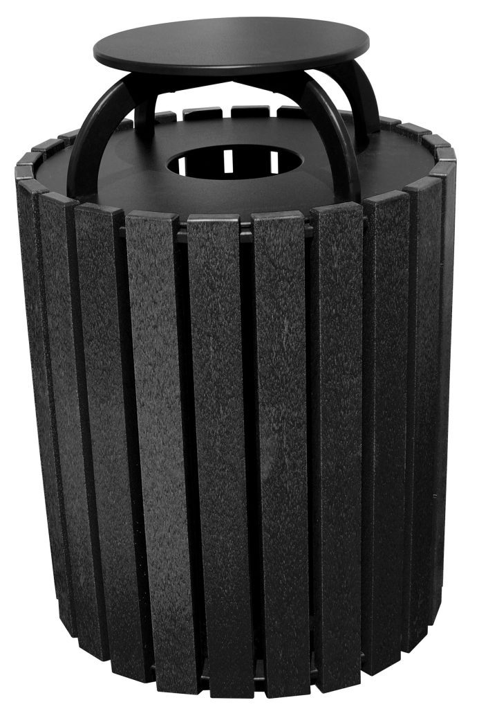 Trash Receptical Poly Rain Cap Round 49 Gal-Black