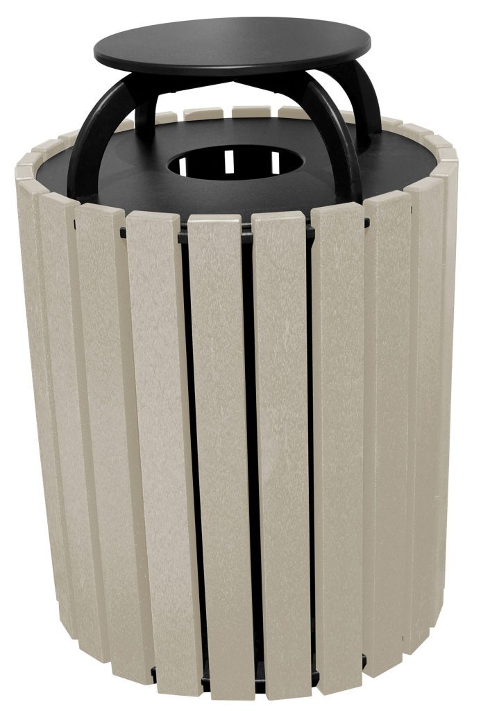 Trash Receptical Poly Rain Cap Round 49 Gal-Sand