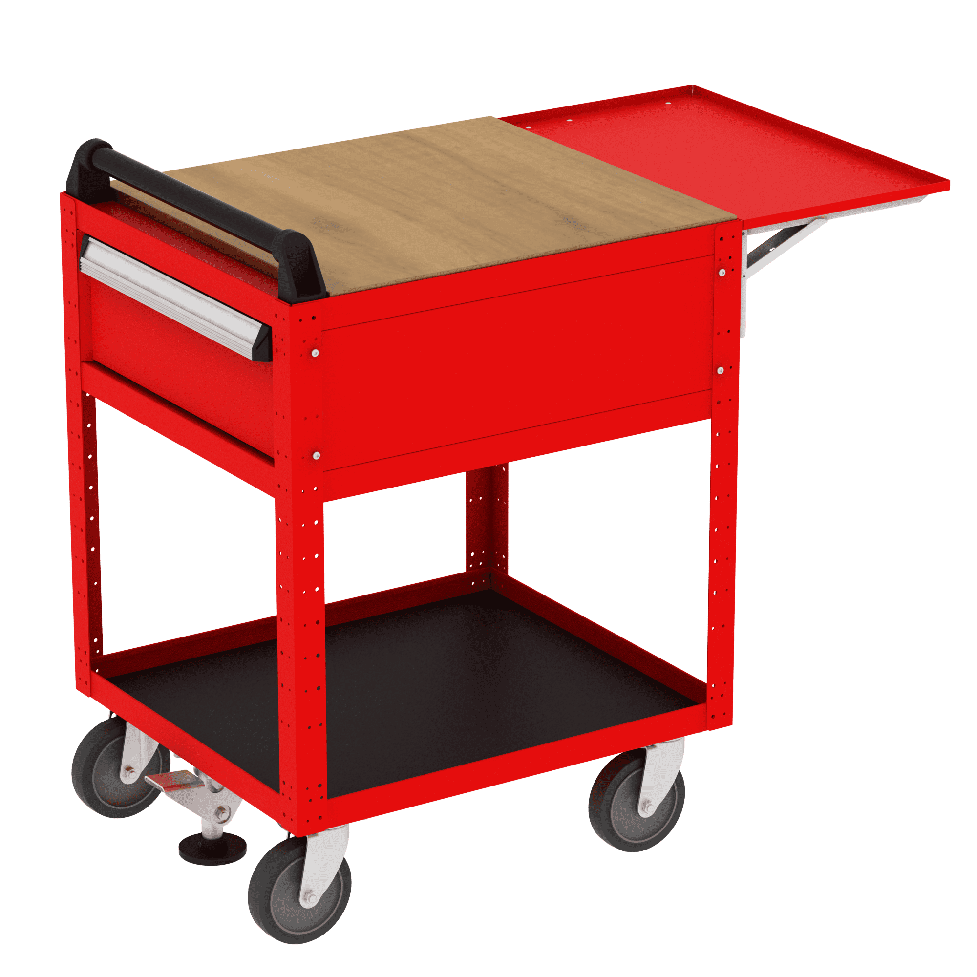 Borroughs Basic Service Cart with Hardwood Top, Flip-Up Shelf & One Drawer
