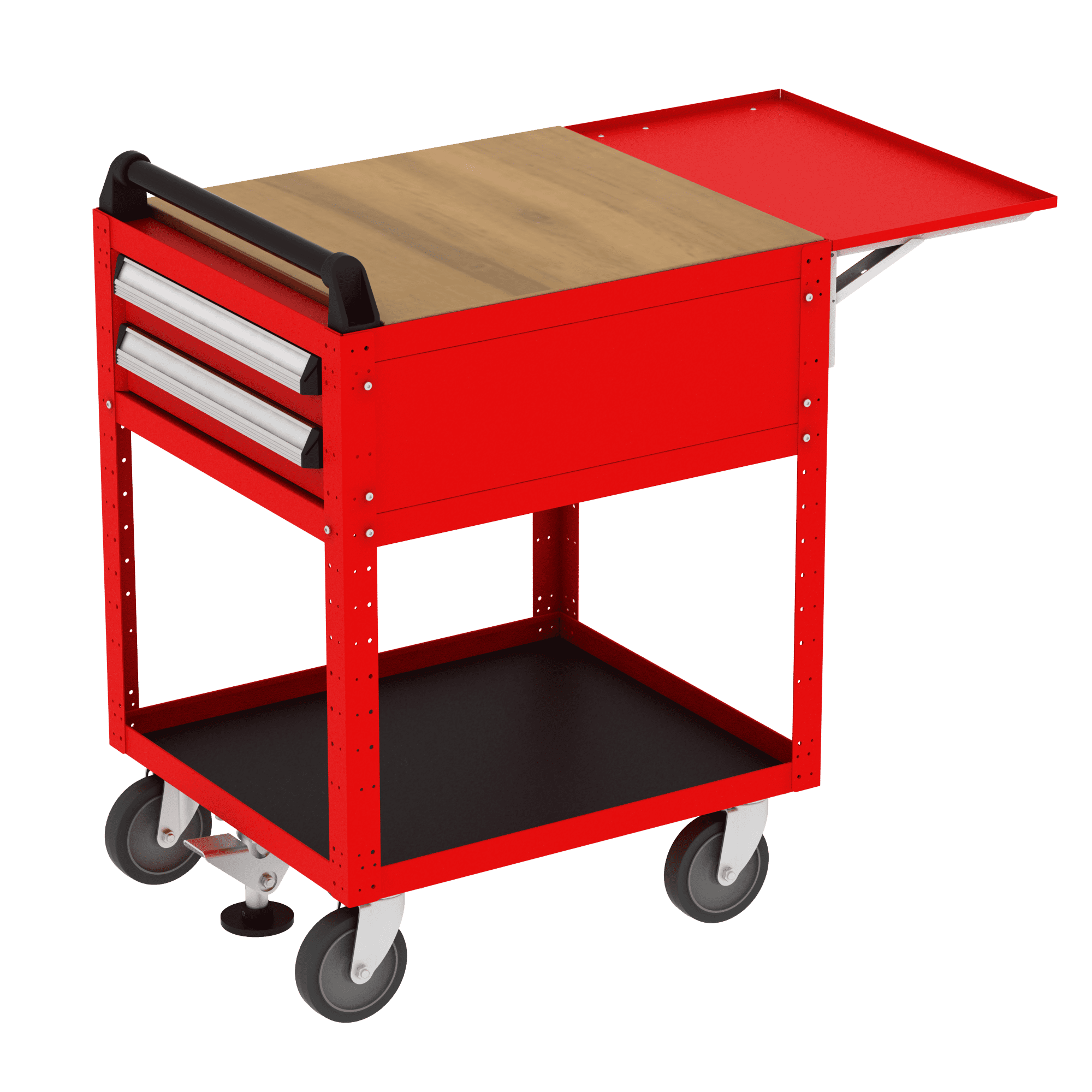 Borroughs Basic Service Cart with Hardwood Top, Flip-Up Shelf & Two Drawers