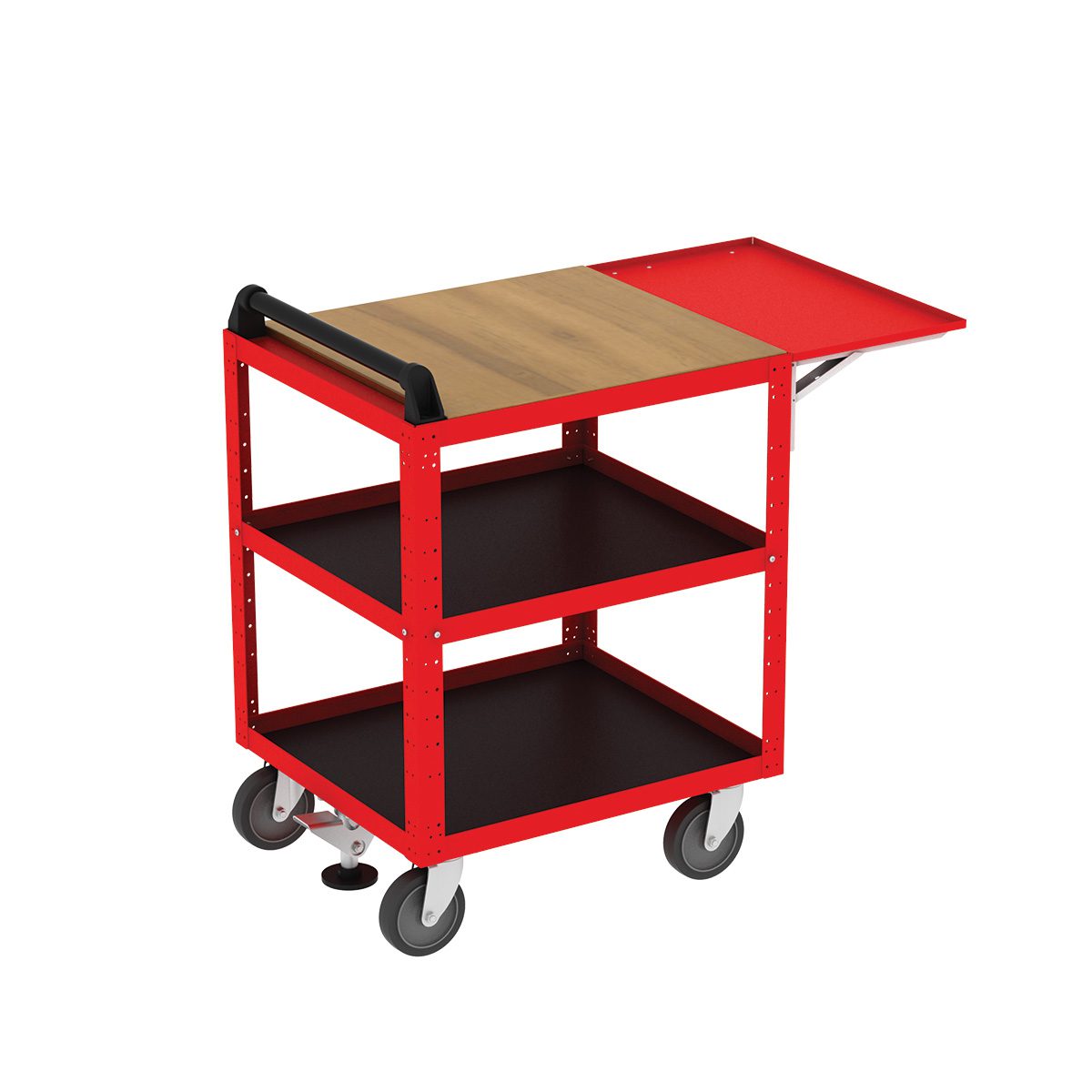 Borroughs Basic Service Cart with Hardwood Top and Flip-Up Shelf