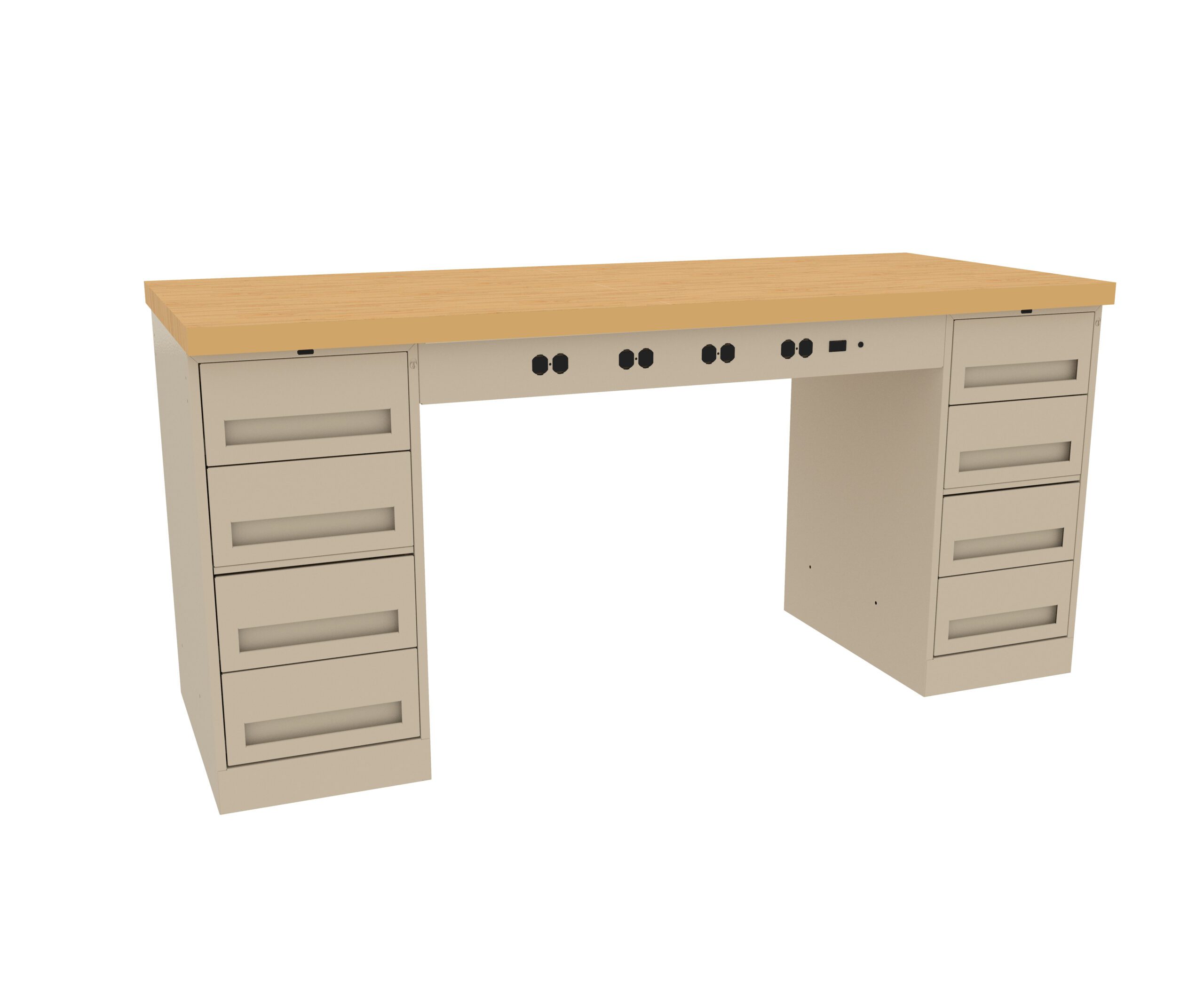 Tennsco "D Electronic Modular Workbench With Butcher Block Top and Two Drawer Units Sand